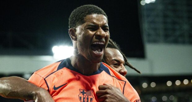 مباراة دوري أبطال أوروبا نيوكاسل يونايتد برشلونة الهدف الثاني لماركوس راشفورد