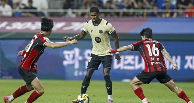 ماركوس راشفورد، خلال المباراة الودية بين برشلونة ونادي إف سي سيؤول