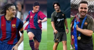 لويس إنريكي، ميكيل أرتيتا، بير روميو وجوناثان جيرالديز، في برشلونة